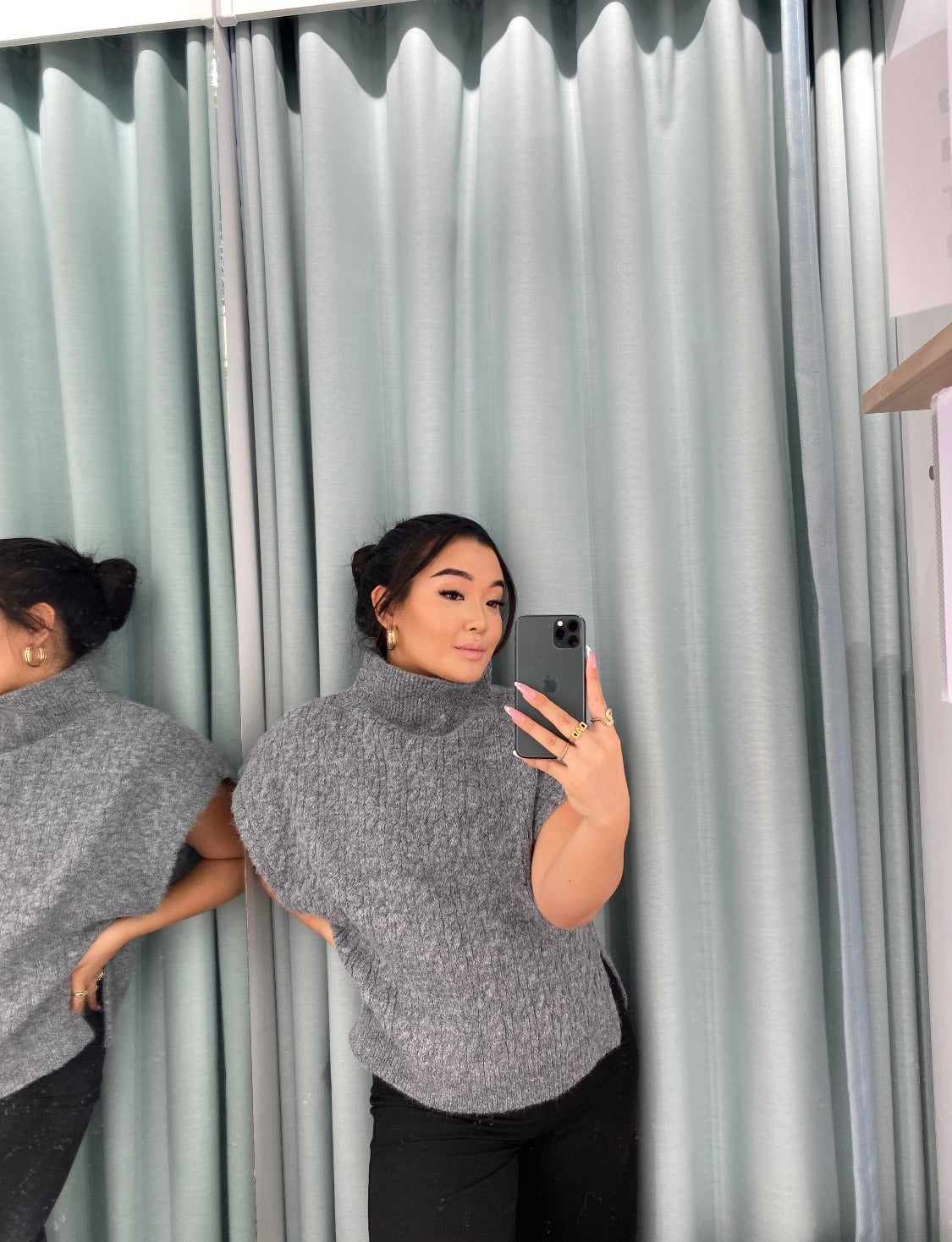 PCJOSIE Poncho - Dark Grey Melange